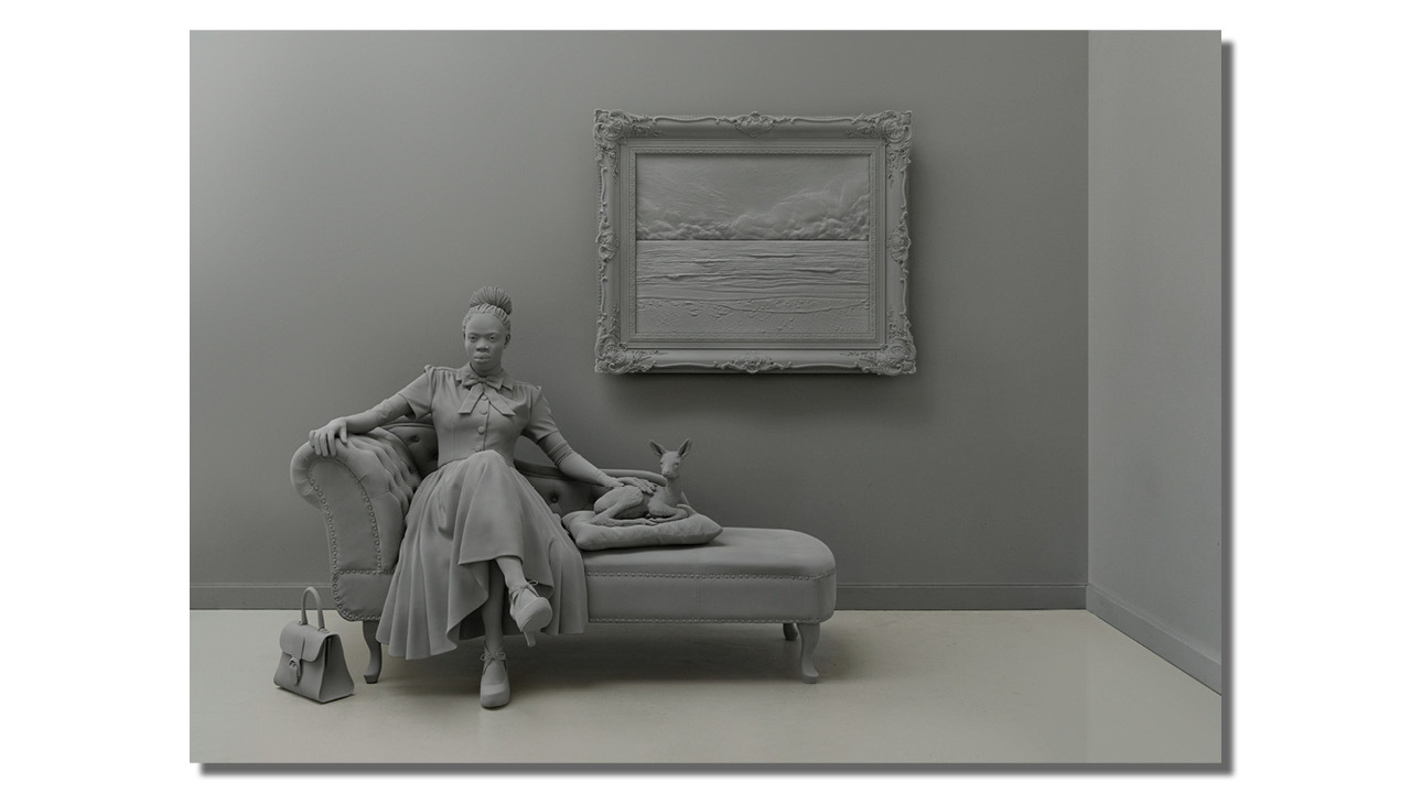 Almine Rech Hans Op de Beeck Cecile 2026 life sized sculpture mixed media Seascape 2022 polyester Hans Op de Beeck Courtesy of the Artist and Almine Rech Photo Hans Op de Beeck Studio