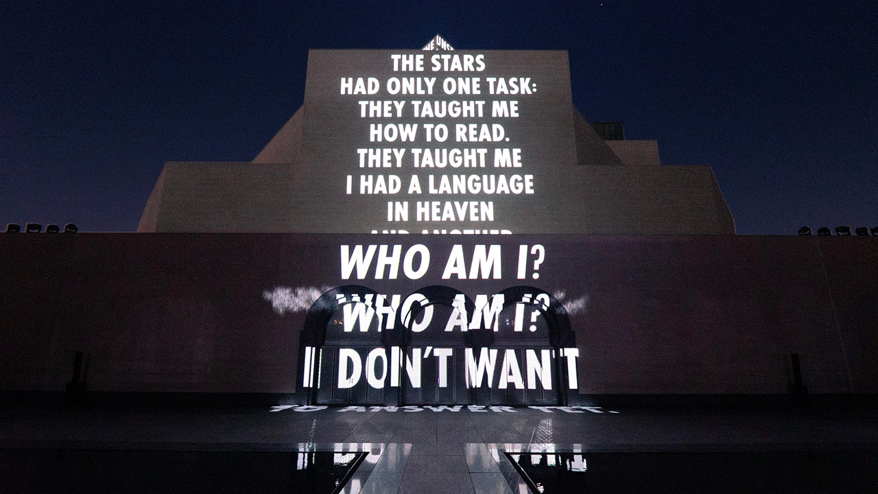Art Basel Qatar Jenny Holzer Cr 2026 by the Mahmoud Darwish Foundation 2026 Jenny Holzer member Artists Rights Society ARS NY