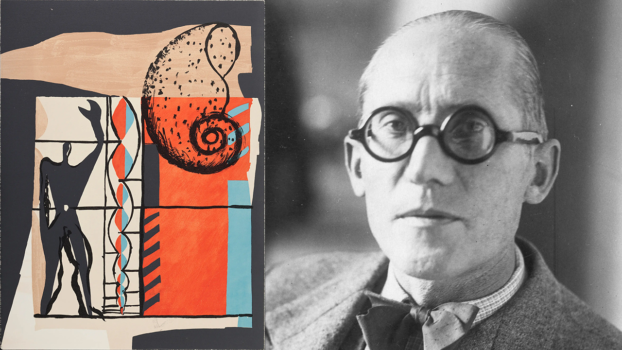 Le Corbusier links Poeme de langle droit Portfolio Blatt 55 1955 rechts Le Corbusier Charles Edouard Jeanneret 1930er Jahre Cr 2025 FLC Pro Litteris Zurich
