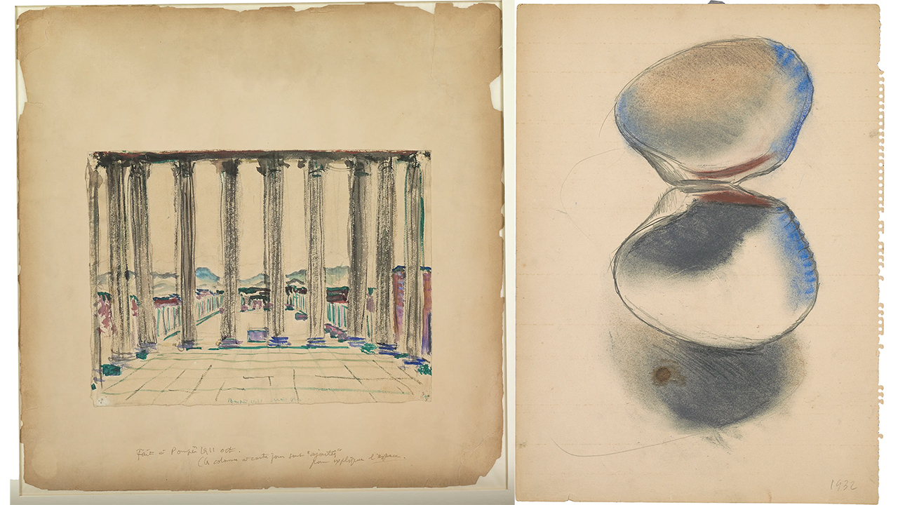 Le Corbusier links o T Forum in Pompeji 1911 rechts o T offene Muschel 1932 Cr 2025 FLC Pro Litteris Zurich