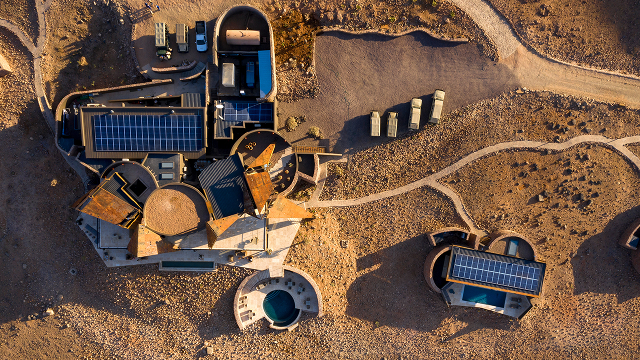 Namibia Sossusvlei Desert Lodge Aerial sustainability showing lodge guest area